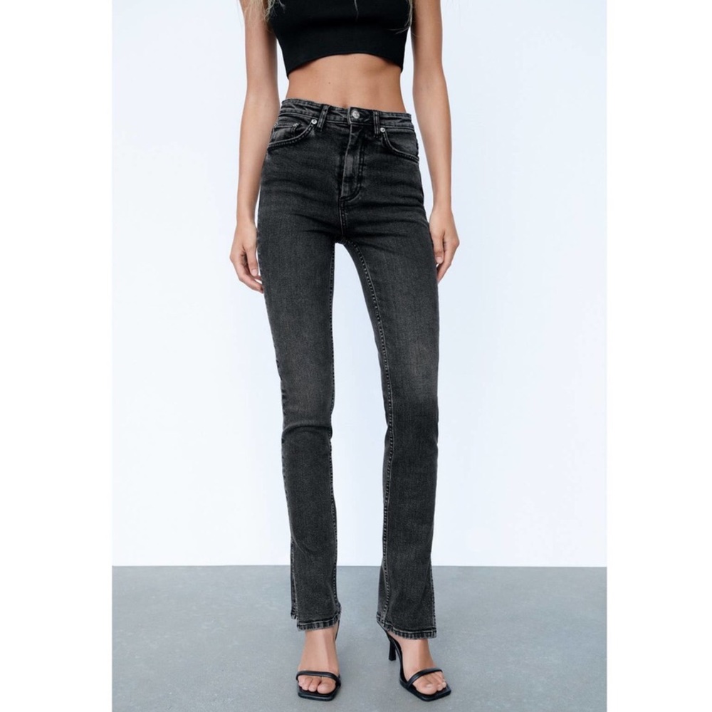 Zara High-Rise Split Hem Slim Jeans